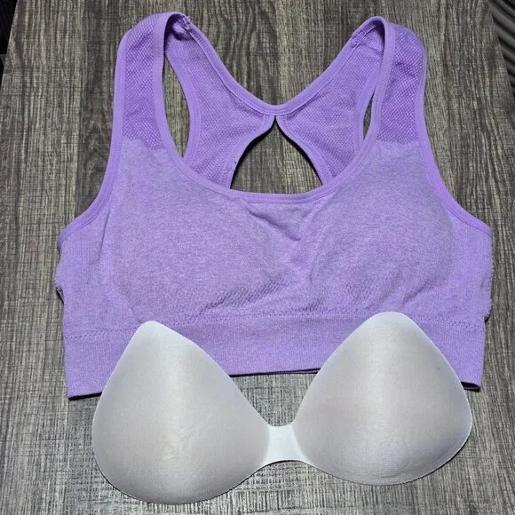 Padded Seamless Sports Bra Yoga Top Comfy Crop Athletic Gym CutoutBack Brand New - Picture 2 of 4